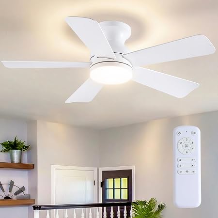 41 inch Ceiling Fans with Lights, Black Flush Mount Ceiling Fan with Remote, 3CCT, LED Dimmable, Reversible, 6 Fan Speeds, Quite Low Profile Ceiling Fan with Lights Modern Bedroom Kitchen Indoor