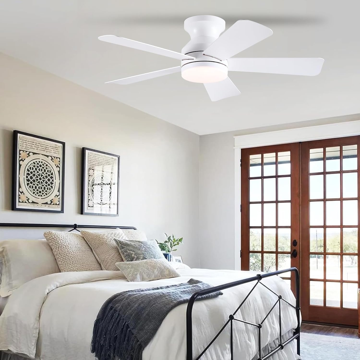 41 inch Ceiling Fans with Lights, Black Flush Mount Ceiling Fan with Remote, 3CCT, LED Dimmable, Reversible, 6 Fan Speeds, Quite Low Profile Ceiling Fan with Lights Modern Bedroom Kitchen Indoor