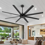 65 Inch Ceiling Fan No Light, Modern Ceiling Fan with Remote Control, Quite DC Motor 8 Reversible Blades Indoor Outdoor Industrial Ceiling Fan without Light For Living Room Bedroom Patio Garage-White