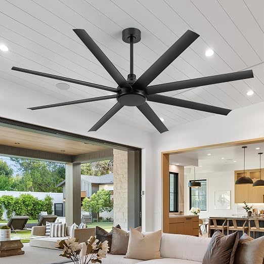 65 Inch Ceiling Fan No Light, Modern Ceiling Fan with Remote Control, Quite DC Motor 8 Reversible Blades Indoor Outdoor Industrial Ceiling Fan without Light For Living Room Bedroom Patio Garage-White