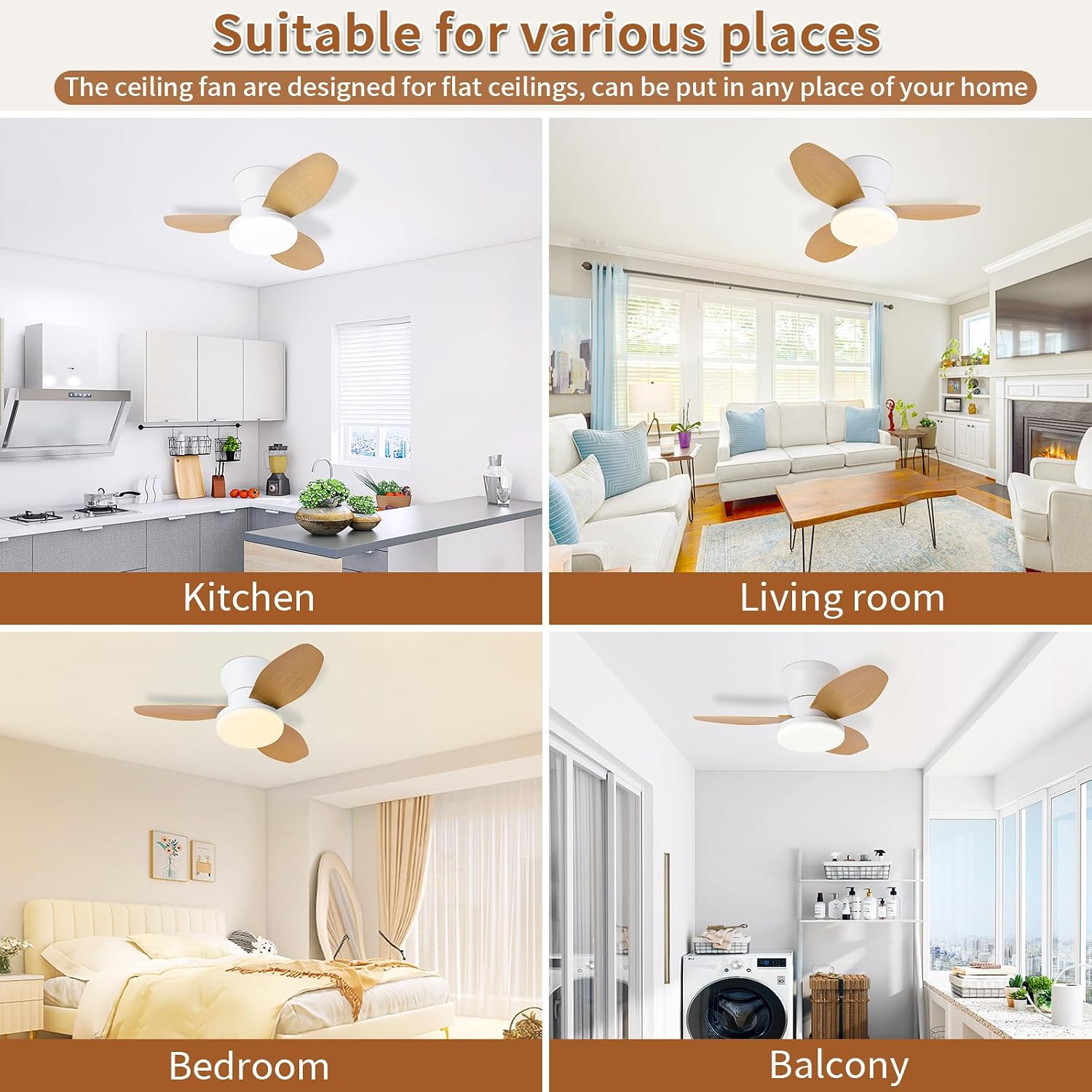 Small Ceiling Fan with Lights and Remote, 25'' Flush Mount, Modern | Reversible Quiet DC Motor,6 Speeds,3 Blades,Dimmable,Adjustable Color Temperature,Timer for bedroom Kitchen indoor outdoor