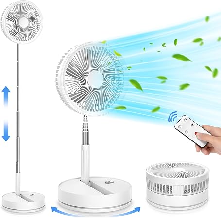 Portable Foldable Oscillating Fan - 8.6" 8000mah Rechargeable Battery Operated USB C Small Fan with Remote Quiet Table Desk Fan Folding