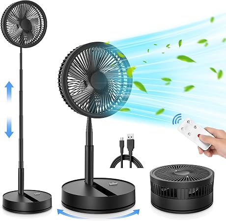 Portable Foldable Oscillating Fan - 8.6" 8000mah Rechargeable Battery Operated USB C Small Fan with Remote Quiet Table Desk Fan Folding