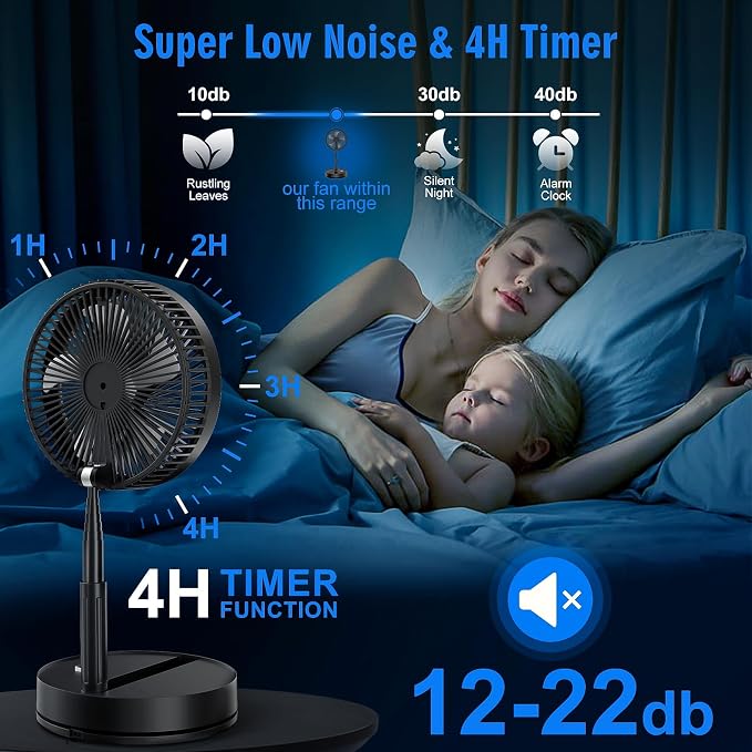 Portable Foldable Oscillating Fan - 8.6" 8000mah Rechargeable Battery Operated USB C Small Fan with Remote Quiet Table Desk Fan Folding