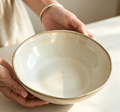 Vintage Distressed Off-white Salad Bowl For Home Dining