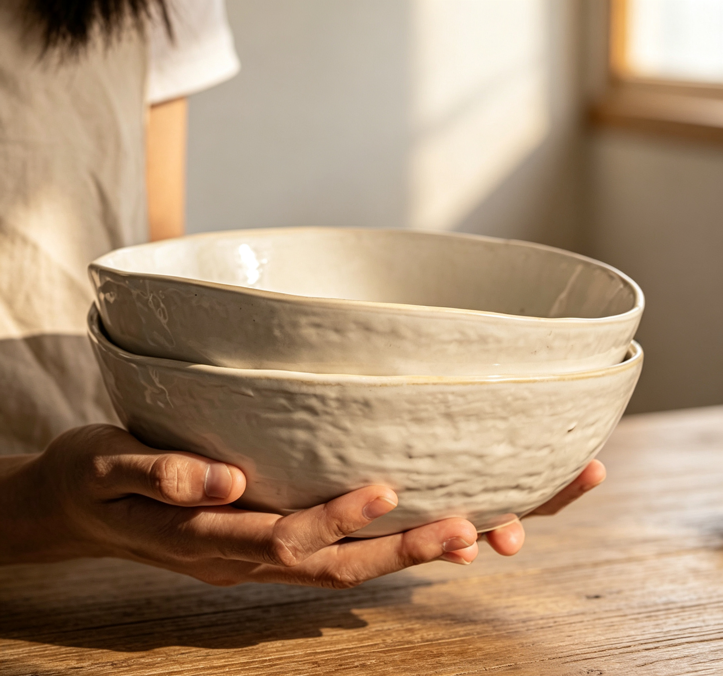 Vintage Off-white Distressed Large-capacity Salad Soup Bowl