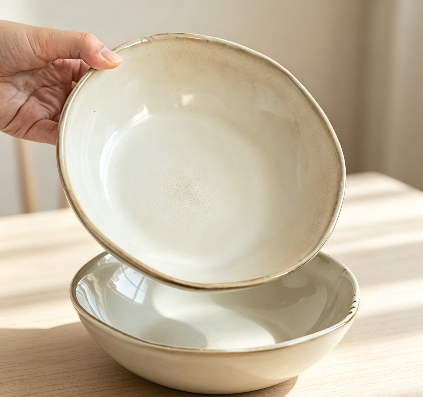 Vintage Distressed Off-white Salad Bowl For Home Dining